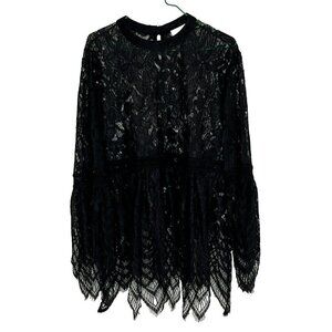 Umgee Top sz M Lace Sheer Bell Sleeve Black Wimsigoth Romantic Victorian Goth